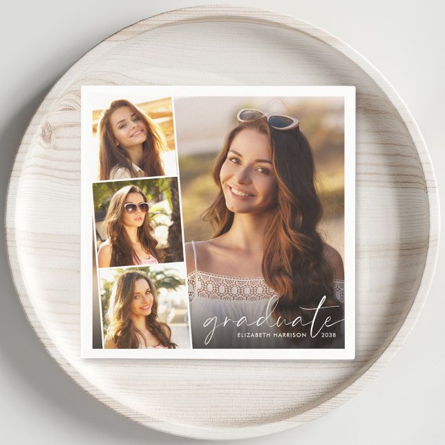 Elegant 4 Photo Collage Graduation Party Napkins (Creator Uploaded)