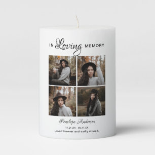 Elegant 4 Photo Collage Tribute Memorial Pillar Candle