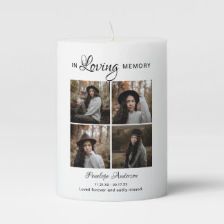 Elegant 4 Photo Collage Tribute Memorial Pillar Candle