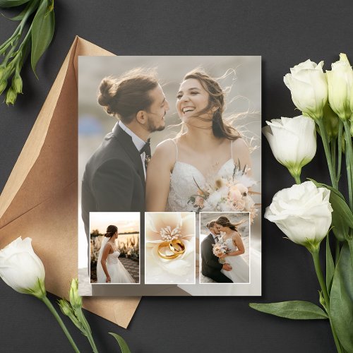 Elegant 4 Photo Collage Wedding Thank You Postcard