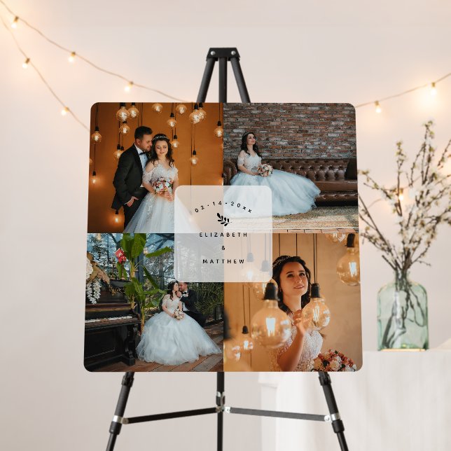 Elegant 4 Photo Collage Wedding Welcome Sign (In Situ (Stand))