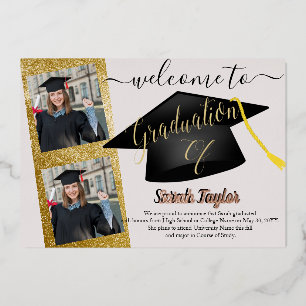 Elegant 4 Photo Graduation Foil Invitation