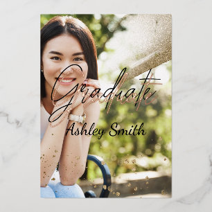 Elegant 4 Photo Graduation Foil Invitation