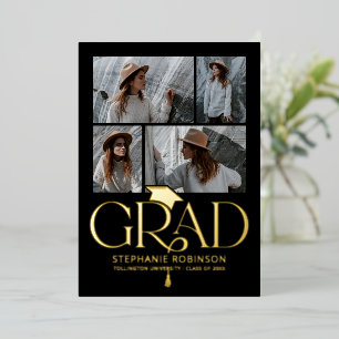 Elegant 4 Photo Graduation Party Foil Invitation