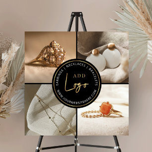 Elegant 4 Photos Black & Gold Logo Promo Shop Sign
