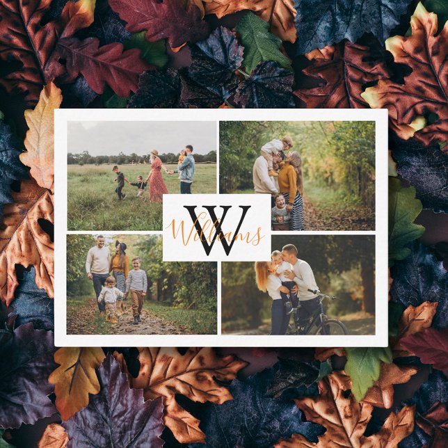 elegant 4 photos collage monogram thanksgiving  note card (Creator Uploaded)