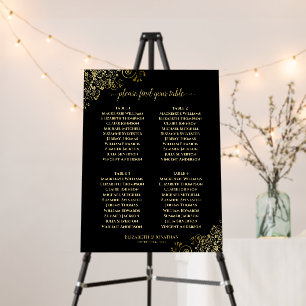Elegant 4 Table Gold Frills on Black Seating Chart Foam Board