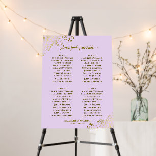 Elegant 4 Table Lilac Purple & Gold Seating Chart Foam Board