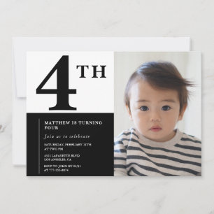 Elegant 4th birthday invitation Black Chic Modern