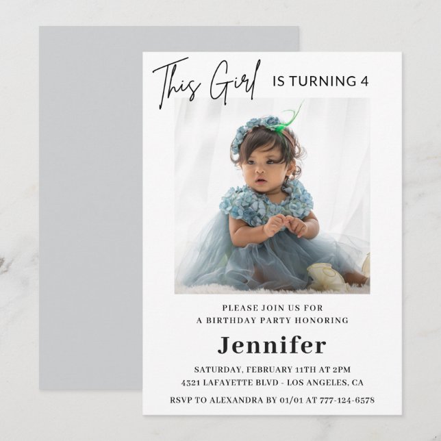 Elegant 4th birthday invitations Photo Modern (Front/Back)