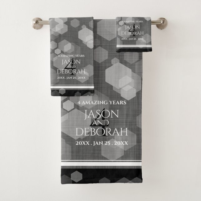 Elegant 4th Linen Wedding Anniversary Bath Towel Set (Insitu)