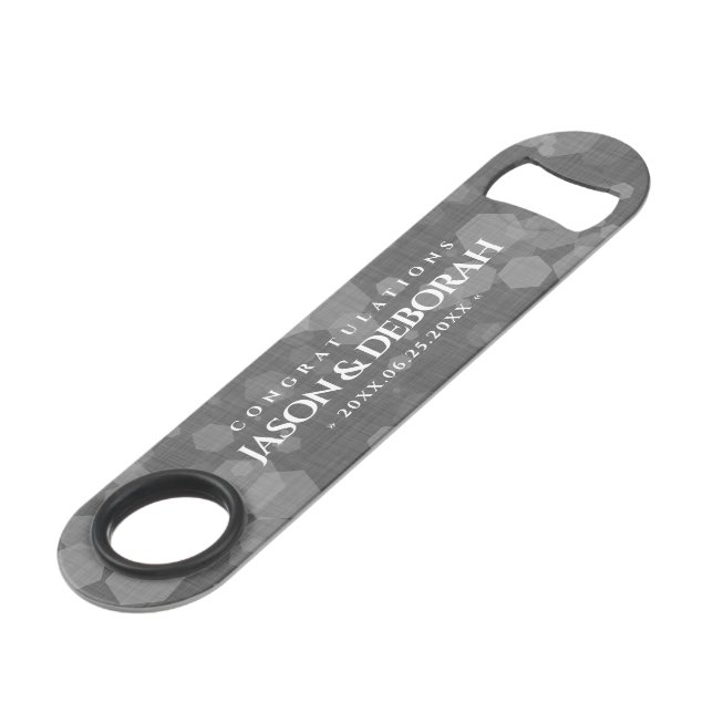 Elegant 4th Linen Wedding Anniversary Celebration Bar Key (Front Angled)