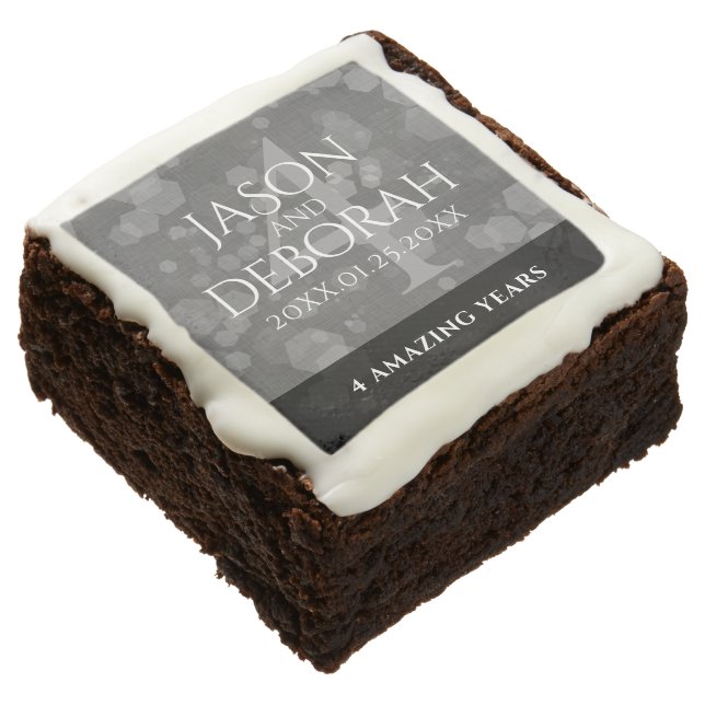 Elegant 4th Linen Wedding Anniversary Celebration Brownie (Angled)
