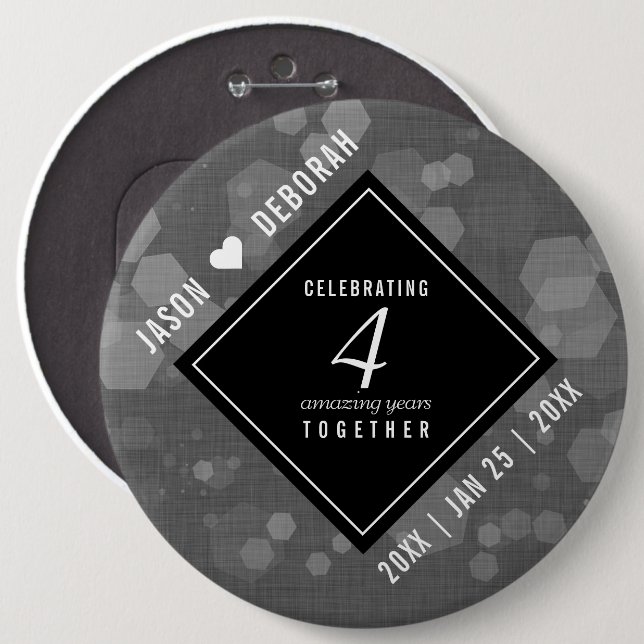 Elegant 4th Linen Wedding Anniversary Celebration Button (Front & Back)