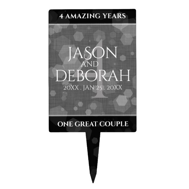 Elegant 4th Linen Wedding Anniversary Celebration Cake Topper (Front)
