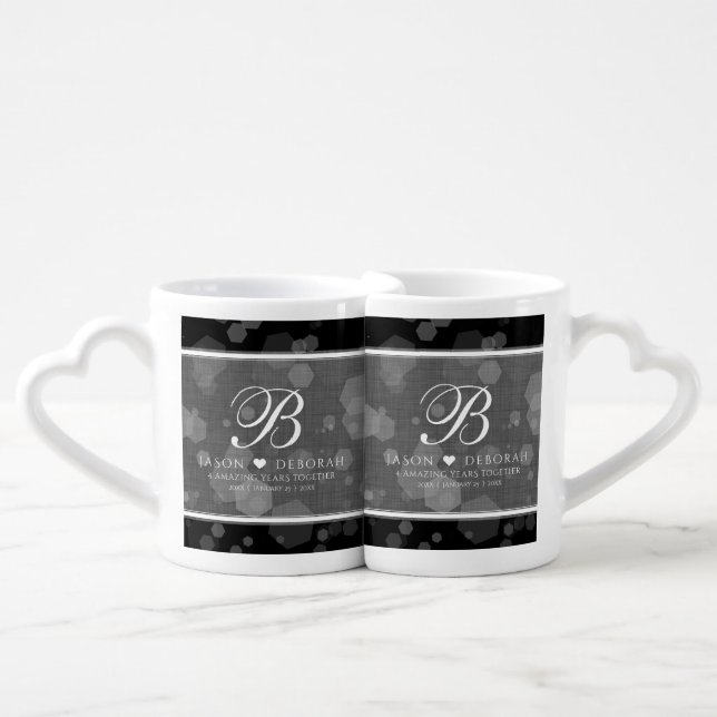 Elegant 4th Linen Wedding Anniversary Celebration Coffee Mug Set (Front Nesting)