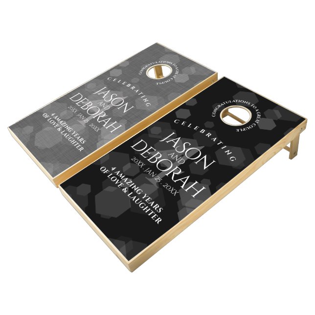 Elegant 4th Linen Wedding Anniversary Celebration Cornhole Set (Angled)