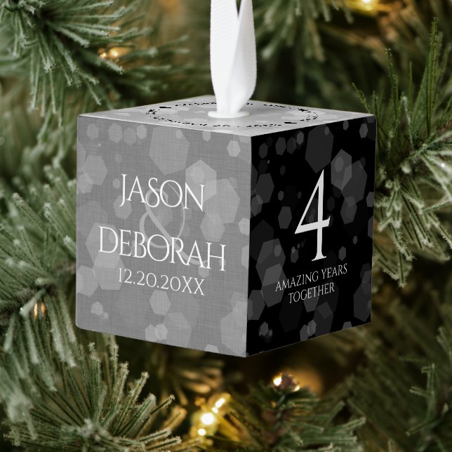 Elegant 4th Linen Wedding Anniversary Celebration Cube Ornament (Tree)