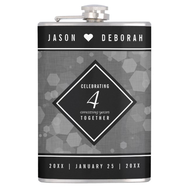 Elegant 4th Linen Wedding Anniversary Celebration Flask (Front)