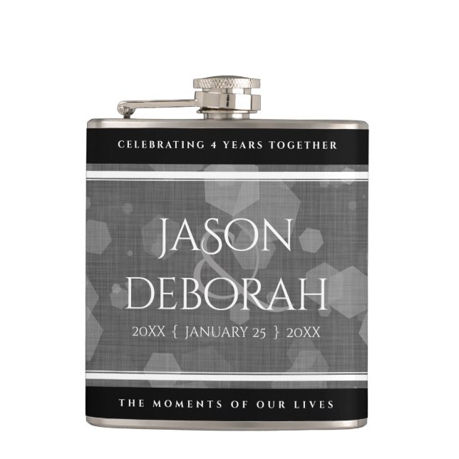 Elegant 4th Linen Wedding Anniversary Celebration Flask (Front)