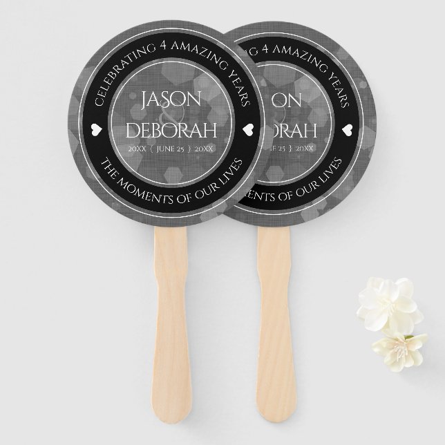 Elegant 4th Linen Wedding Anniversary Celebration Hand Fan (Front and Back)
