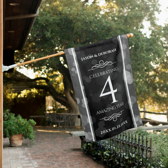 Elegant 4th Linen Wedding Anniversary Celebration House Flag (In SItu)