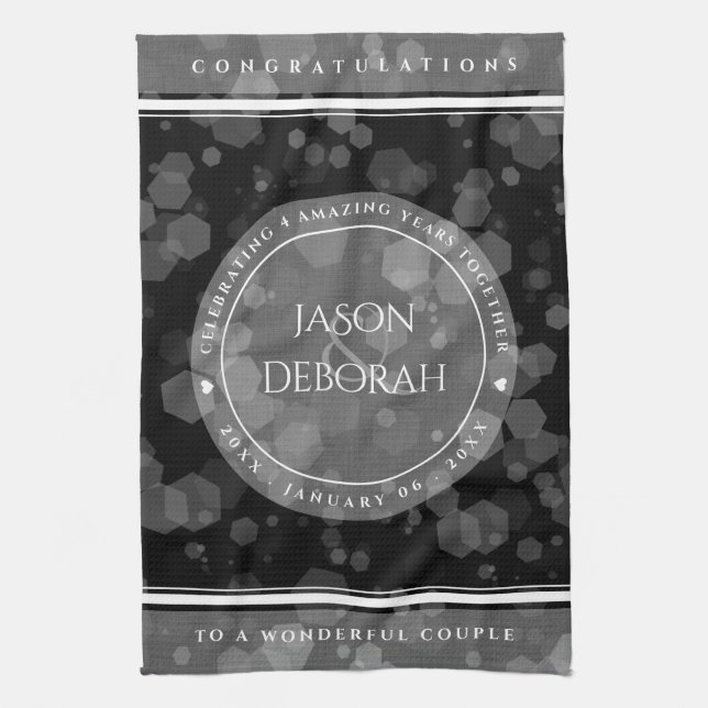 Elegant 4th Linen Wedding Anniversary Celebration Kitchen Towel (Vertical)