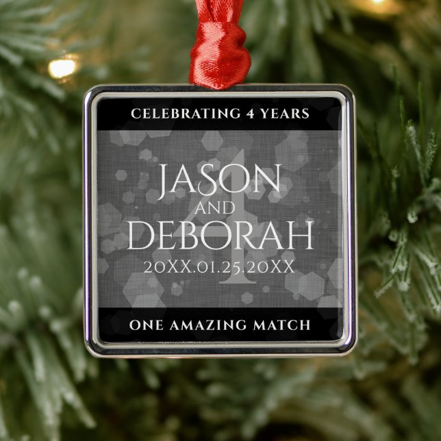 Elegant 4th Linen Wedding Anniversary Celebration Metal Ornament (Tree)