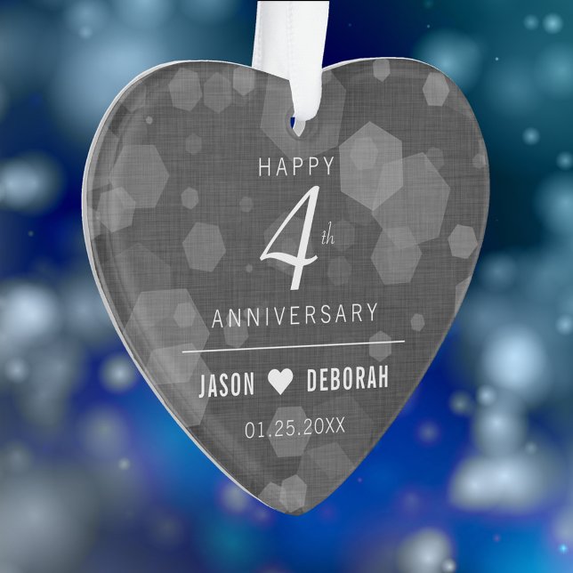 Elegant 4th Linen Wedding Anniversary Celebration Ornament (Elegant 4th Linen Wedding Anniversary Acrylic Ornament Cover Photo.)