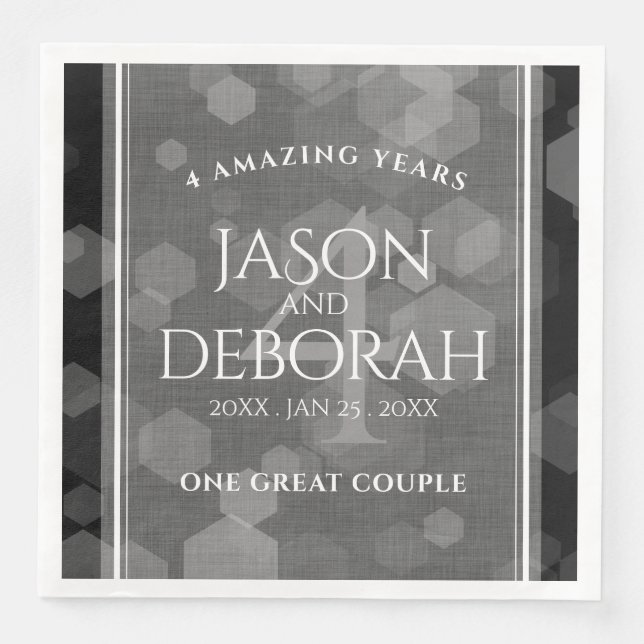 Elegant 4th Linen Wedding Anniversary Celebration Paper Dinner Napkins (Front)