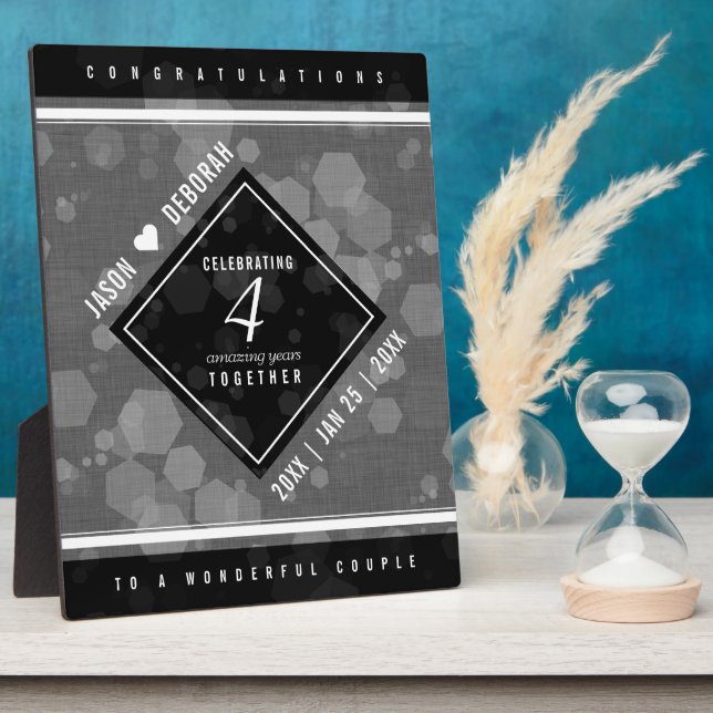 Elegant 4th Linen Wedding Anniversary Celebration Plaque (Side)