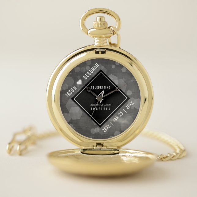 Elegant 4th Linen Wedding Anniversary Celebration Pocket Watch (Inside)