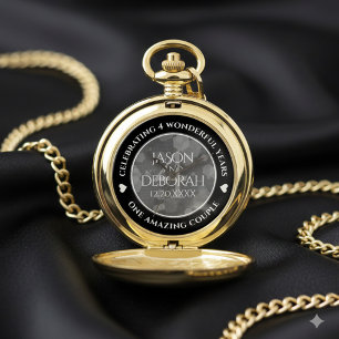 Elegant 4th Linen Wedding Anniversary Celebration Pocket Watch