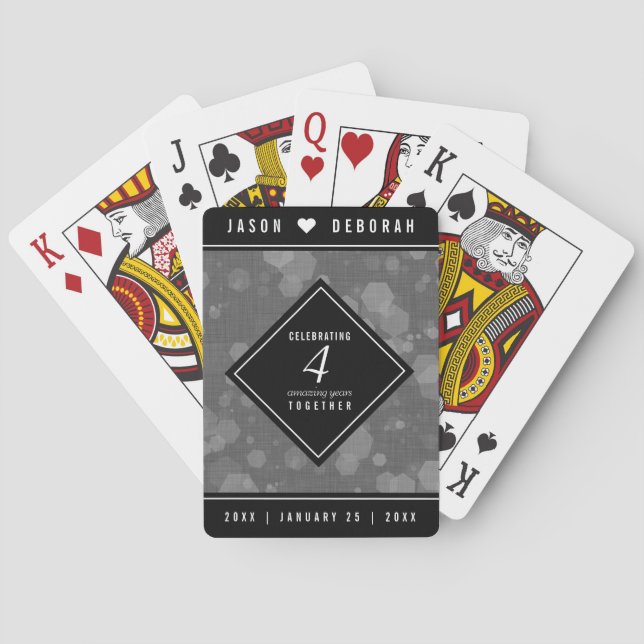 Elegant 4th Linen Wedding Anniversary Celebration Poker Cards (Back)