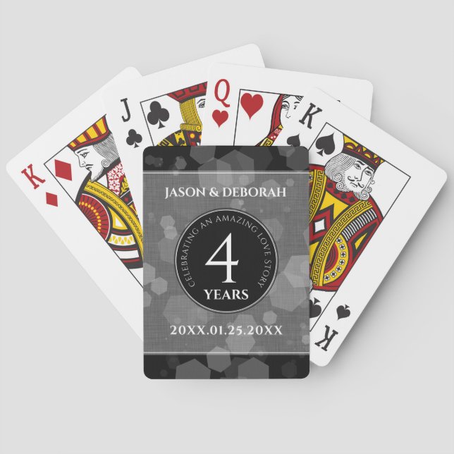 Elegant 4th Linen Wedding Anniversary Celebration Poker Cards (Back)