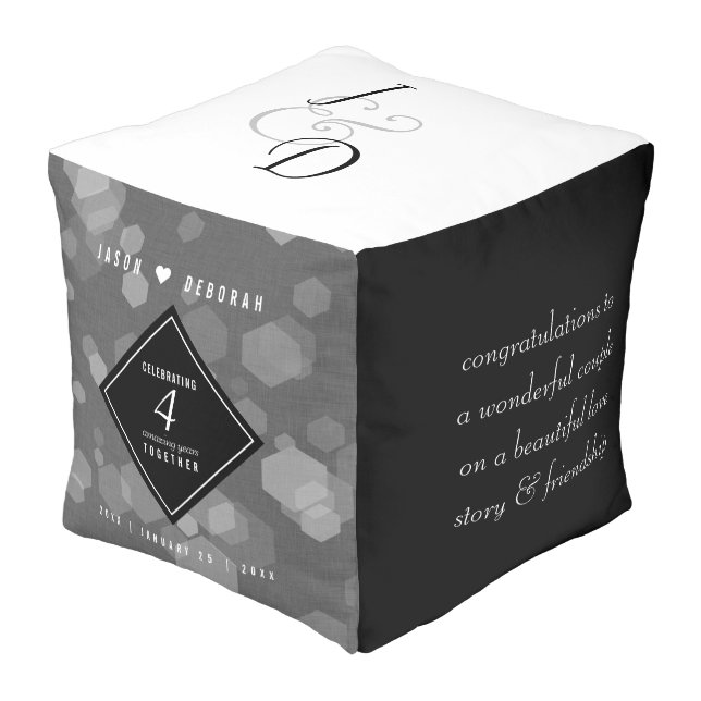 Elegant 4th Linen Wedding Anniversary Celebration Pouf (Angled Front)