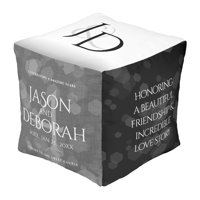 Elegant 4th Linen Wedding Anniversary Celebration Pouf (Angled Front)