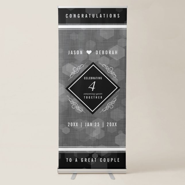 Elegant 4th Linen Wedding Anniversary Celebration Retractable Banner (Front)