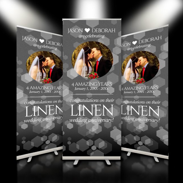 Elegant 4th Linen Wedding Anniversary Celebration Retractable Banner (4th Linen Wedding Anniversary Retractable Banner Cover Photo.)