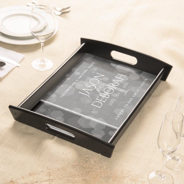 Elegant 4th Linen Wedding Anniversary Celebration Serving Tray (Front)