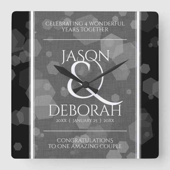 Elegant 4th Linen Wedding Anniversary Celebration Square Wall Clock (Front)