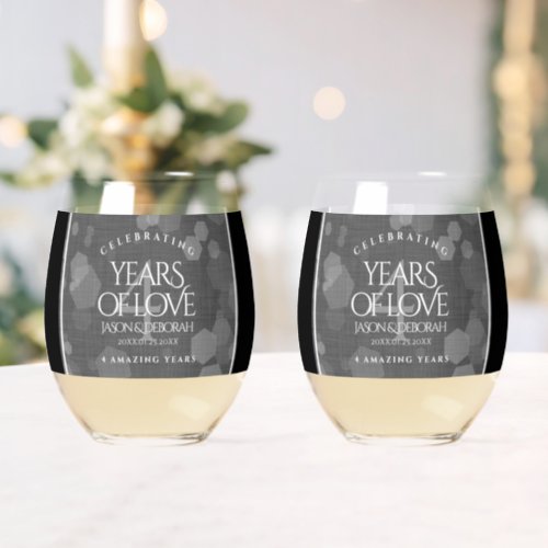 Elegant 4th Linen Wedding Anniversary Celebration Stemless Wine Glass