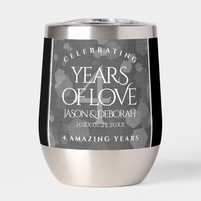 Elegant 4th Linen Wedding Anniversary Celebration Thermal Wine Tumbler (Front)