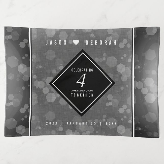 Elegant 4th Linen Wedding Anniversary Celebration Trinket Tray (Front)