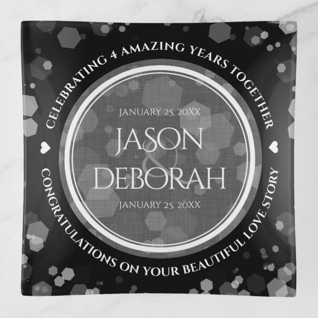 Elegant 4th Linen Wedding Anniversary Celebration Trinket Tray (Front)