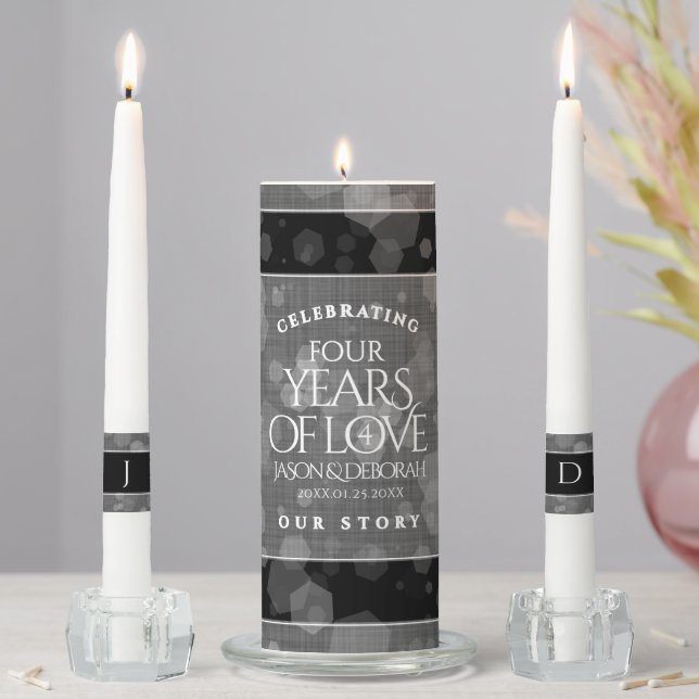 Elegant 4th Linen Wedding Anniversary Celebration Unity Candle Set (In Situ)