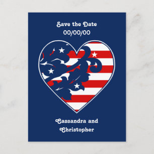Elegant 4th of July damask save the date Announcement Postcard