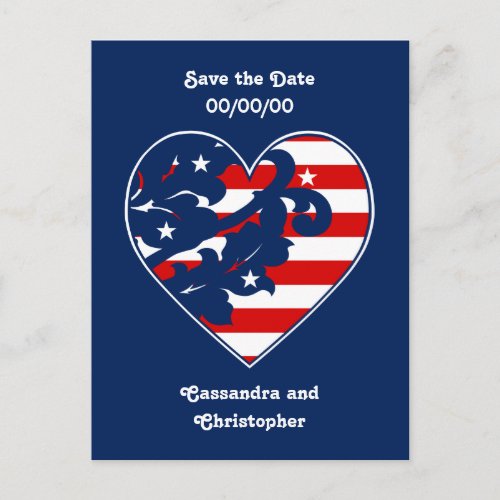 Elegant 4th of July damask save the date Announcement Postcard