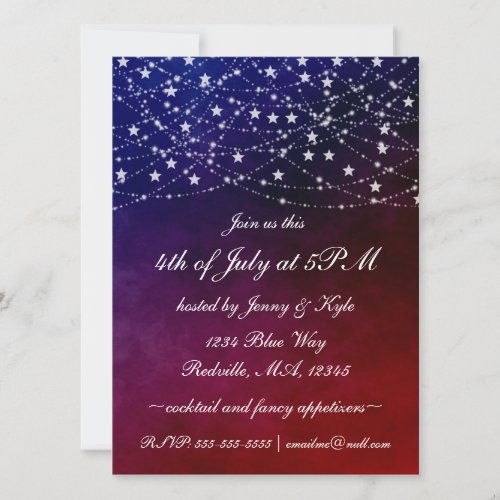 Elegant 4th of July Twinkle Lights Stars Party Invitation