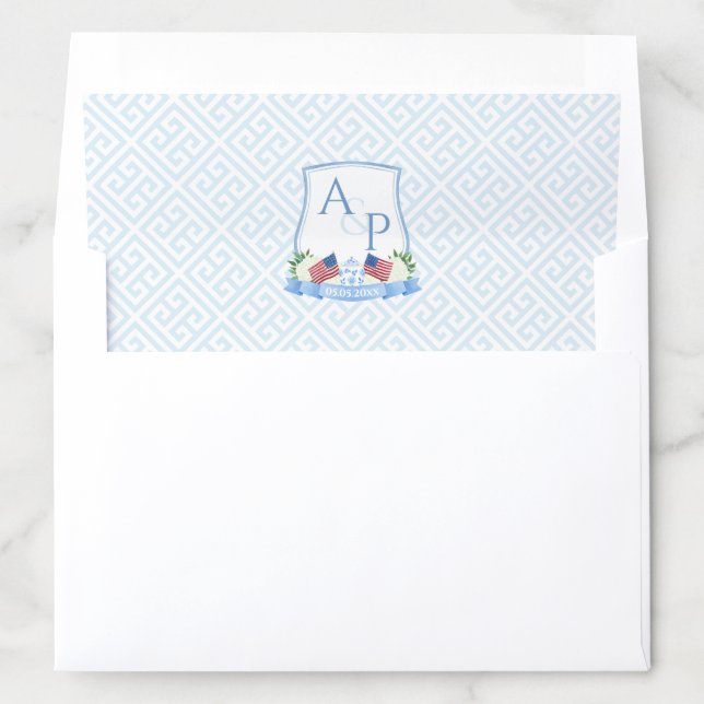 Elegant 4th Of July Wedding Monogram Envelope Liner (In Envelope)
